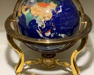 Quality Stone Inlaid Globe on Brass Stand