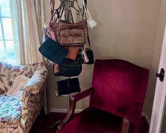 Maroon chair -$50 
Cast iron hat stand -$150