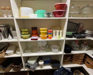 Tupperware, Pyrex. Cake plates
So much good stuff