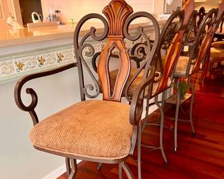 3 Wrought iron bar swivel chairs 