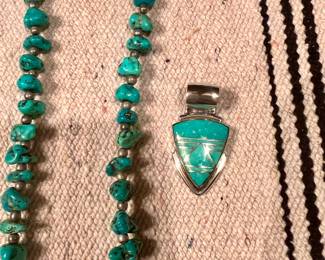 Turquoise necklace, and pendant