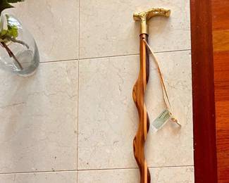 Walking stick/cane - Maple, Walnut, Padauk & Zebrawood w/solid brass handle 