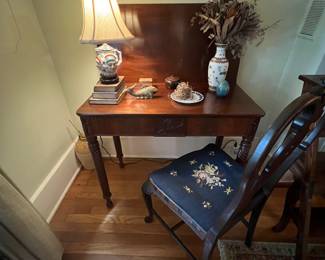 Drop leaf Table & Needlepoint Chair