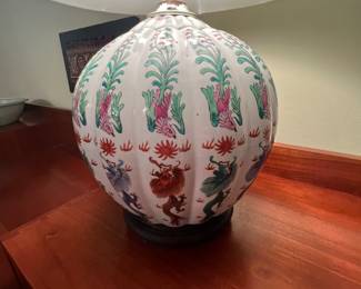 Vintage Chinese Asian Lamp Dragons Birds Melon Gourd