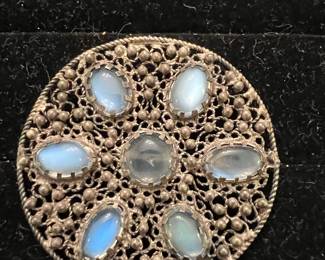Moonstone Silver Reticulated Brooch