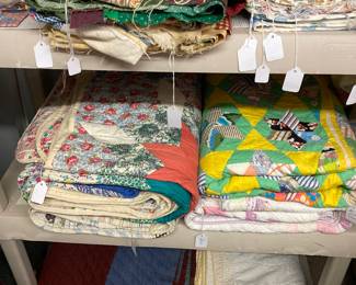 Quilt tops, feedsack material, quilts 