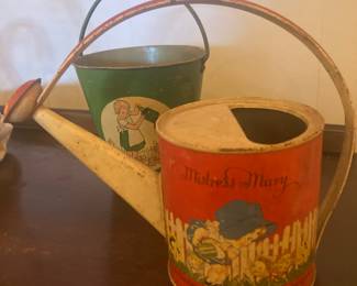 Rare children’s metal watering can and pail