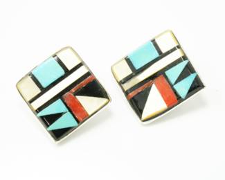Inlaid Zuni earrings-John & Rosalie Bowannie(JRB)