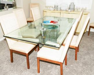 Drexel Heritage dining chairs and glass top dining table