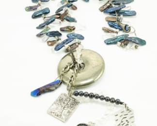 Abalone & fused glass necklace with silver disc pendant