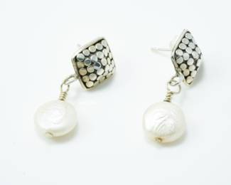 Freshwater pearl & sterling drop earrings