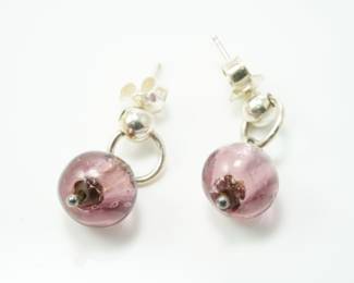 Fused glass & sterling drop earrings