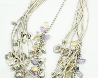 Multi-strand silver, amethyst & citrine necklace
