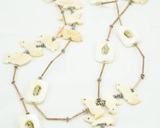 Carved bone & mother of pearl fetish necklace