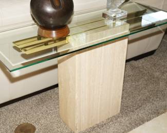 Glass top granite pedestal hall table