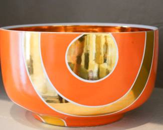 Mid century orange & gold bowl-Waylande Gregory