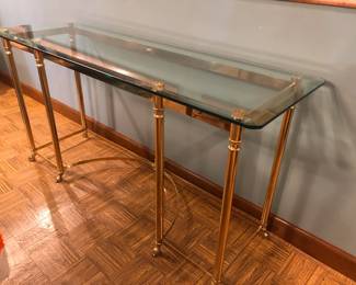 BRASS AND GLASS FOYER TABLE