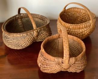 Trio of fine antique gathering baskets