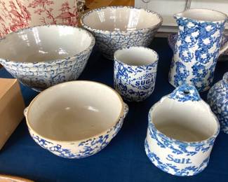 Nice collection of antique salt glaze spongeware