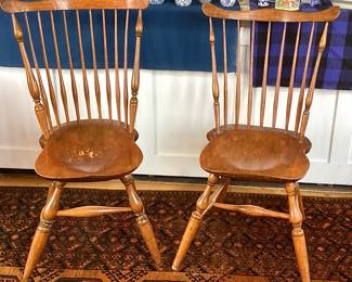Pair antique fiddleback windsors