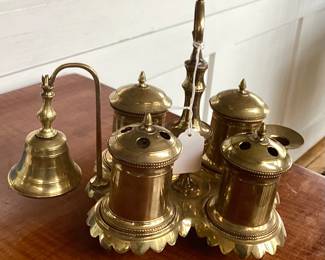 Antique English brass standish