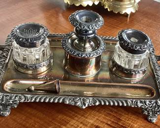 Old Sheffield silver ink stand
