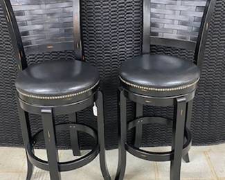 2 Black Wood Bar Stools 