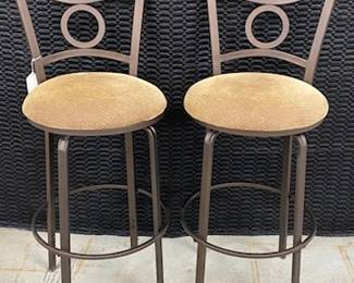 2 Brown Metal Bar Stools 