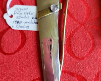 Studio Piece Pin - signed Pico Kahn - 1992 - Moonstones and Sterling 