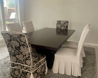Dining room table and slip cover chairs 