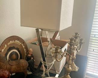 Heavy vintage gold candelabras and accessories 
