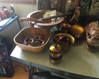 Living Room- Teak Bowls, Wood Bowls, Oriental Bowl Set, Wood Carved Boxes