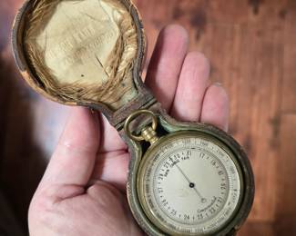 Antique hand held barometer in case