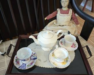 Vintage serving tray and teacups