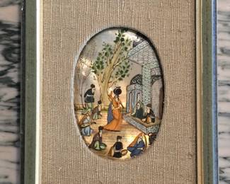 Miniature framed painting on mother of pearl