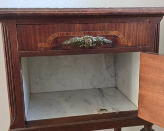 Antique marble lined, marble top smoking table