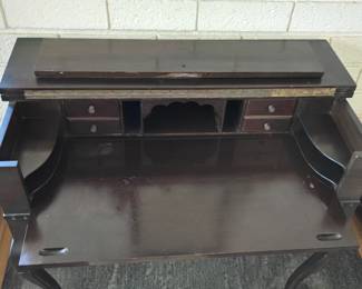 Antique spinet writing desk and chair.