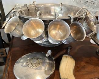 Large silverplate punch bowl & cups