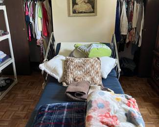 Hospital bed, blankets