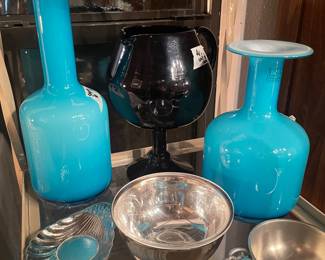 art glass -signed and silverplate items  