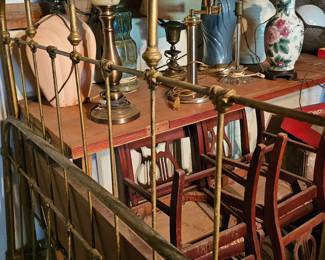 Metal head & foot board & lamps