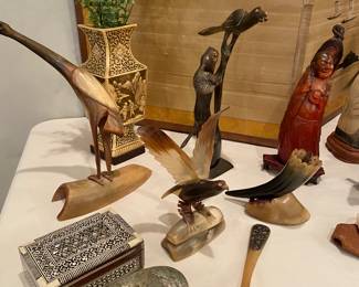 Mother of pearl, abalone, horn, and Cinnabar