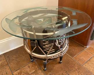 Authentic drum base with glass top