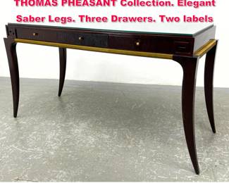 Lot 7 BAKER Rosewood Desk Table. THOMAS PHEASANT Collection. Elegant Saber Legs. Three Drawers. Two labels