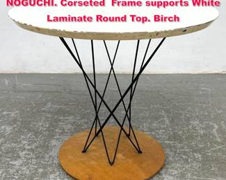 Lot 15 KNOLL Cyclone Side Table by ISAMU NOGUCHI. Corseted Frame supports White Laminate Round Top. Birch 