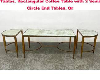 Lot 566 3pc Maison Janson style Gilt Iron Tables. Rectangular Coffee Table with 2 Semi Circle End Tables. Or