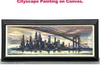 Lot 407 Morellie Mid Century Modern Cityscape Painting on Canvas.