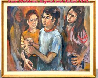Lot 361 NELSON Modernist Portrait Painting. Four Children. Signed and dated 1973.