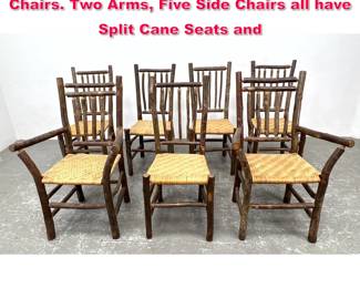 Lot 483 Set 7 Vintage Hickory Frame Dining Chairs. Two Arms, Five Side Chairs all have Split Cane Seats and 
