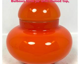 Lot 52 Orange Cased Glass Lidded Jar Box. Bulbous form jar with domed top, 
